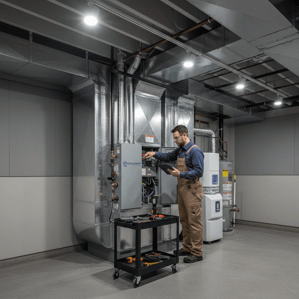 Mechanical contractor servicing HVAC equipment