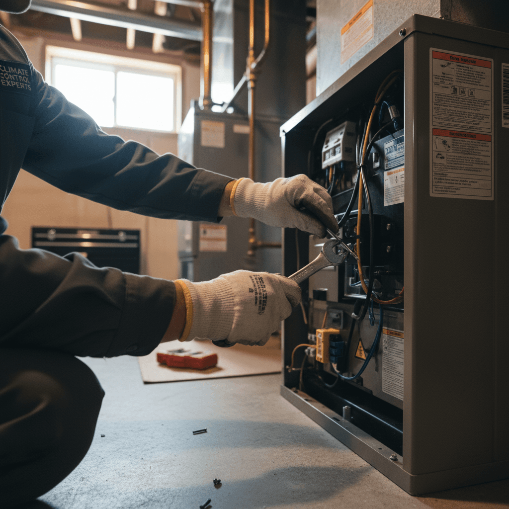 Experienced technician servicing mechanical system in Brookfield home